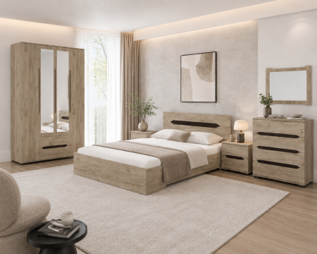 MOBILIER DORMITOR - Set Dormitor Valencia Dulap 4 Usi Stejar K002