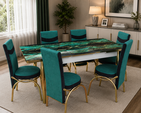 MOBILIER LIVING - Set masă cu 6 scaune AYK 5