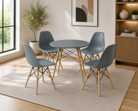 Mese si Scaune - Set Masa DA151Grey 80x75 cm  DA232 cu 4 Scaune  DA232 Grey 46x55x83 cm