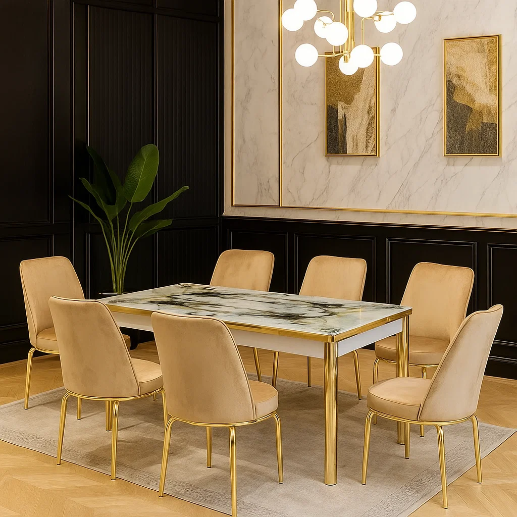 Set masa extensibila cu 6 scaune Lux Culoare Crem [0]