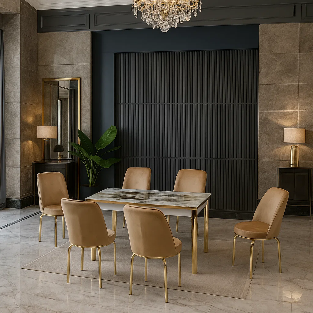 Set masa extensibila cu 6 scaune Lux Culoare Crem [1]