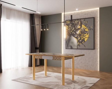 Set masa extensibila cu 6 scaune Lux Culoare Crem [4]