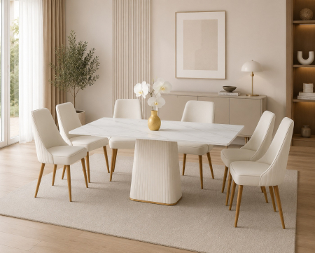 MOBILIER LIVING - Set Masa Laura cu  6 Scaune Tapitate