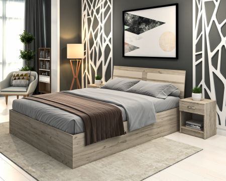 MOBILIER DORMITOR - Set pat + 2 noptiere Luca Stejar K002