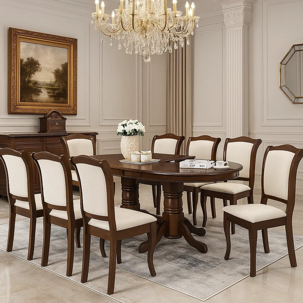 MOBILIER LIVING - Set RH7038EXT+8RH6029C Dirty Oak,155/200x100x76 cm