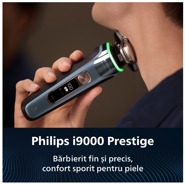 Aparat Electric de Barbierit PHILIPS i9000 Prestige XP9202/33, Tehnologie SkinIQ, Autonomie 60 min, Senzor Presiune & Cadran LED, Aplicatie Conectivitate BT, Statie Igienizare, Suport Incarcare, Style [2]