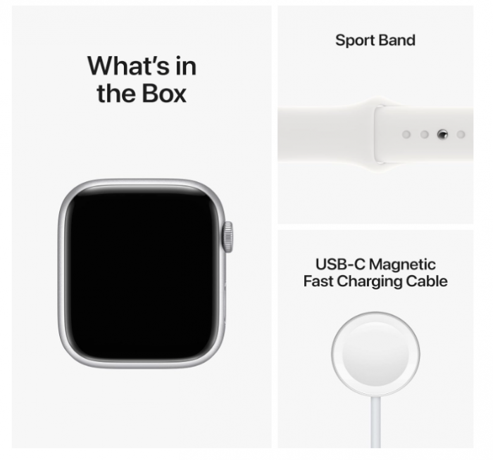 Apple Watch 8, GPS, Carcasa Silver Aluminium 45mm, White Sport Band [4]