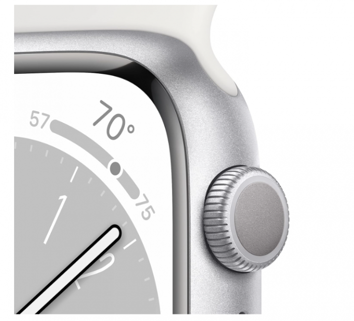 Apple Watch 8, GPS, Carcasa Silver Aluminium 45mm, White Sport Band [3]