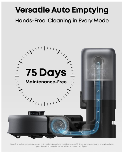 Aspirator robot eufy E20 3-in-1, 8.000Pa, Statie Auto-Golire, Sistem Filtrare cu 5 nivele, Negru [3]
