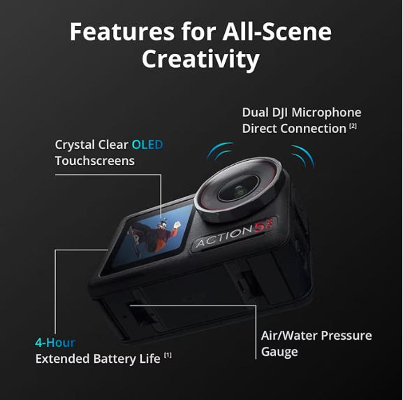 Cameră sport DJI Osmo Action 5 Pro Essential Combo, impermeabilă, senzor 1/1.3 inch, filmare 4K/120fps, negru, 211 [6]