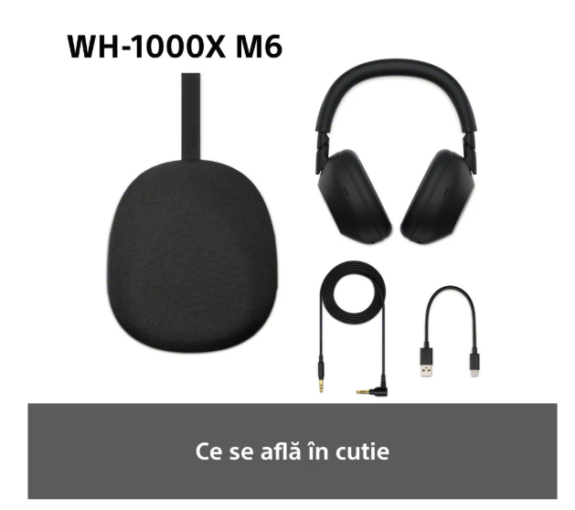 Casti Over the Ear Sony WH-1000XM6B, Wireless, Bluetooth, Hi-Res Audio, Noise cancelling, Autonomie 30 ore, Microfon, Alexa si Google Assistant, Design pliabil, Negru [7]