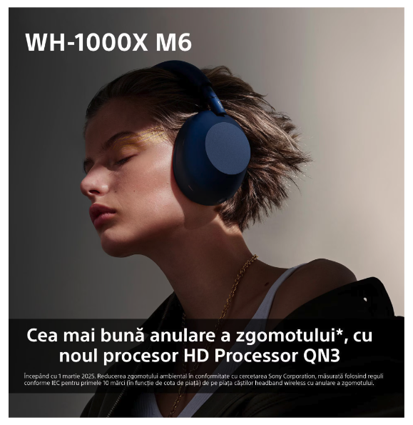 Casti Over the Ear Sony WH-1000XM6L, Wireless, Bluetooth, Hi-Res Audio, Noise cancelling, Autonomie 30 ore, Microfon, Alexa si Google Assistant, Design pliabil, Albastru [8]