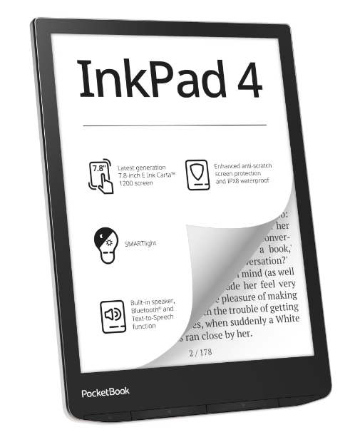 eBook Reader PocketBook InkPad 4 PB743G, ecran tactil 7.8" E Ink Carta™ 1200, 300dpi, 32GB, SMARTlight, G-sensor, Bluetooth&WiFi, Argintiu [3]