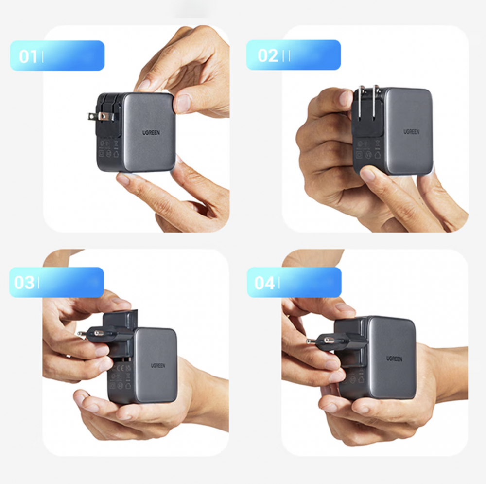 Incarcator de retea Ugreen CD296, tehnologie GaN, 1 port USB si 2 porturi USB C, Adaptor, 65W, mufa UE, UK, SUA Negru [5]
