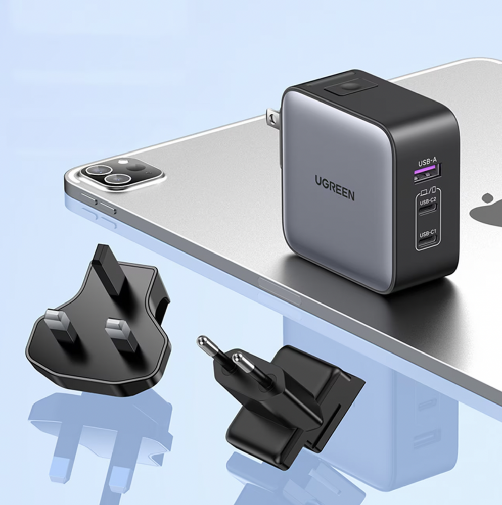 Incarcator de retea Ugreen CD296, tehnologie GaN, 1 port USB si 2 porturi USB C, Adaptor, 65W, mufa UE, UK, SUA Negru [6]