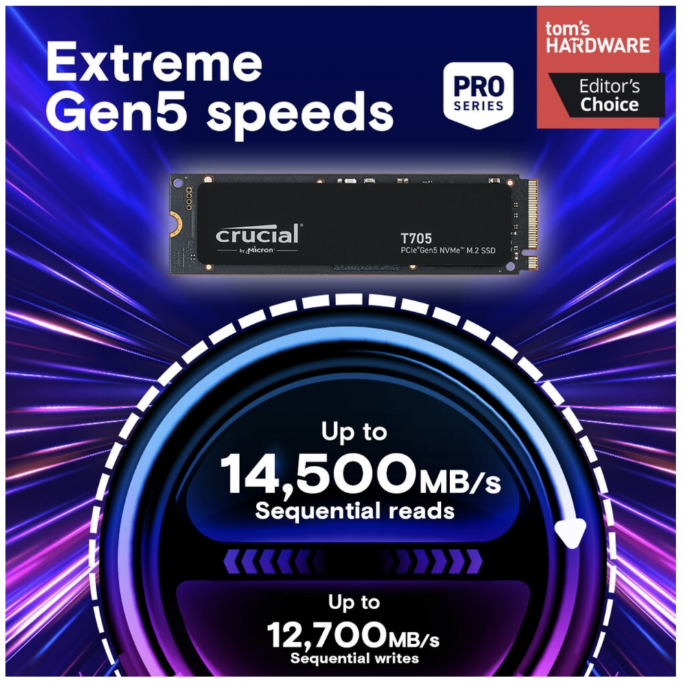 SSD Crucial T705 M.2 2280, 2TB, NVMe, Viteza Scriere 12700MB/s, Citire 14500MB/s, CT2000T705SSD3 [2]