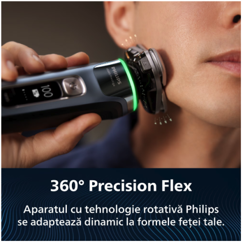 Aparat Electric de Barbierit PHILIPS i9000 Prestige XP9202/33, Tehnologie SkinIQ, Autonomie 60 min, Senzor Presiune & Cadran LED, Aplicatie Conectivitate BT, Statie Igienizare, Suport Incarcare, Style [3]