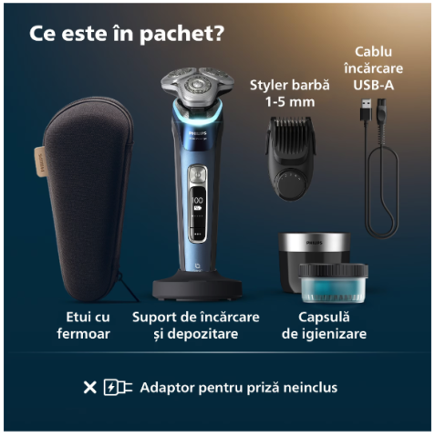 Aparat Electric de Barbierit PHILIPS i9000 Prestige XP9202/33, Tehnologie SkinIQ, Autonomie 60 min, Senzor Presiune & Cadran LED, Aplicatie Conectivitate BT, Statie Igienizare, Suport Incarcare, Style [4]