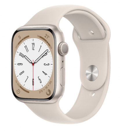 Smartwatch-uri - Apple Watch 8, GPS, Carcasa Starlight Aluminium 45mm, Starlight Sport Band