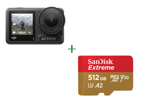 Foto / Video / Supraveghere - Camera De Actiune 4K/120FPS Rezistenta La Apa DJI Osmo Action 4 Standard Combo + Card de memorie SanDisk Extreme MicroSDXC UHS-I, A2, 512GB, V30, Up to 160MB/90MB, 4K UHD, cu adaptor