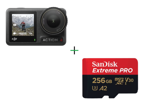 Foto / Video / Supraveghere - Camera De Actiune 4K/120FPS Rezistenta La Apa DJI Osmo Action 4 Standard Combo + Card de memorie SanDisk Extreme PRO MicroSDXC UHS-I, A2, 256GB, V30, Up to 200MB/140MB, 4K UHD, cu adaptor
