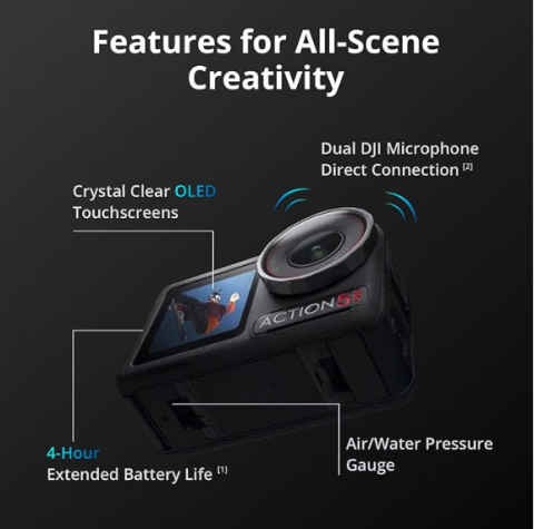 Cameră sport DJI Osmo Action 5 Pro Essential Combo, impermeabilă, senzor 1/1.3 inch, filmare 4K/120fps, negru, 211 [5]