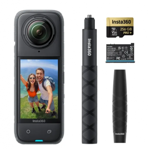 Foto / Video / Supraveghere - Camera video sport Insta360 X4 Adventure Bundle, 8K, 72 MP/18 MP, 360°, Wi-Fi, Bluetooth, Giroscop 6 axe, 4 Microfoane, Active HDR, Timelapse (Negru), CINSABMA_Adv