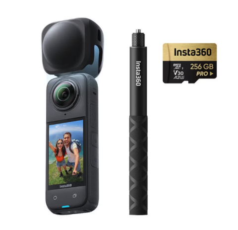 Camere Video - Camera video sport Insta360 X4 Explorer Combo, 8K, 72 MP/18 MP, 360°, Wi-Fi, Bluetooth, Giroscop 6 axe, 4 Microfoane, Active HDR, Timelapse Negru
