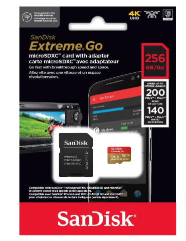 Card de memorie SanDisk Extreme Go 256GB Micro SDXC Card + SD Adapter UHS-I, Up to 200MB/s, V30, 5K, 4K, UHD, Rescue Pro, Class 10, U3) [2]