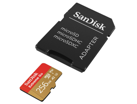 Accesorii - Card de memorie SanDisk Extreme Go 256GB Micro SDXC Card + SD Adapter UHS-I, Up to 200MB/s, V30, 5K, 4K, UHD, Rescue Pro, Class 10, U3)