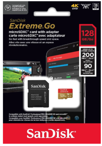 Accesorii Foto & Video - Card de Memorie SanDisk Extreme Go microSDXC Card 128 GB up to 200 MB/s, 4K UHD, Rescue Pro Deluxe, V30, Class 10, U3