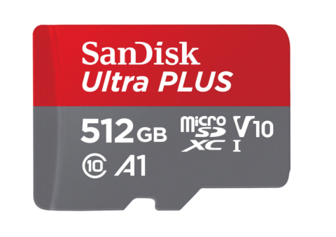Carduri MicroSD - Card de memorie SanDisk Ultra PLUS MicroSDXC UHS-I, A1, 512GB, V10, Up to 160MB, Full HD, cu adaptor