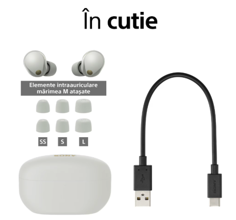 Casti Audio In-Ear Sony WF-1000XM5S, True Wireless, Bluetooth, Noise cancelling, Microfon, Autonomie de pana la 24 ore, Incarcare rapida, IPX4, Silver [3]