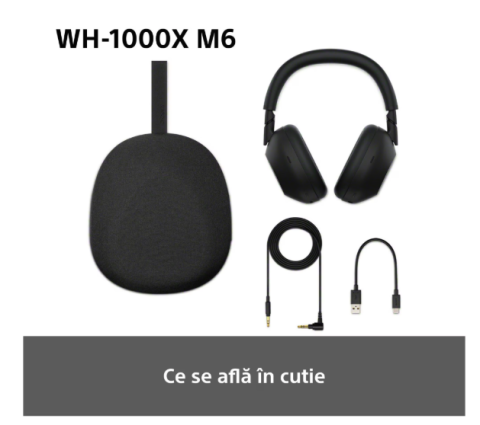 Casti Over the Ear Sony WH-1000XM6B, Wireless, Bluetooth, Hi-Res Audio, Noise cancelling, Autonomie 30 ore, Microfon, Alexa si Google Assistant, Design pliabil, Negru [6]