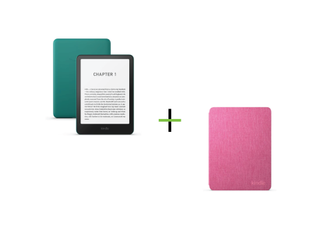 Promotii - eBook Reader Amazon Kindle Paperwhite 2024 (12th Gen), 16 GB, 300 PPI, 7", Wi-Fi, Bluetooth, IPX8, USB-C, Verde Jade, Cu Reclame + Husa de protectie Water Safe Fabric pentru Kindle Paperwhite 12Gen si
