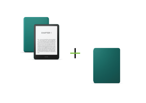 Promotii - eBook Reader Amazon Kindle Paperwhite 2024 (12th Gen), 16 GB, 300 PPI, 7", Wi-Fi, Bluetooth, IPX8, USB-C, Verde Jade, Cu Reclame + Husa de protectie Piele Plant-Based pentru Kindle Paperwhite 12Gen si
