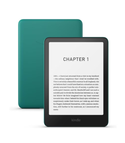 eBook Reader Amazon Kindle Paperwhite 2024 (12th Gen), 16 GB, 300 PPI, 7", Wi-Fi, Bluetooth, IPX8, USB-C, Verde Jade, Cu Reclame + Husa de protectie Piele Plant-Based pentru Kindle Paperwhite 12Gen si [2]