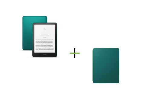 Promotii - eBook Reader Amazon Kindle Paperwhite Signature 2024 (12th Gen), 32 Gb, 300PPI, 7", Wi-Fi, Bluetooth, IPX8, USB-C, Verde Metallic Jade, Fara Reclame + Husa de protectie Piele Plant-Based pentru Kindle