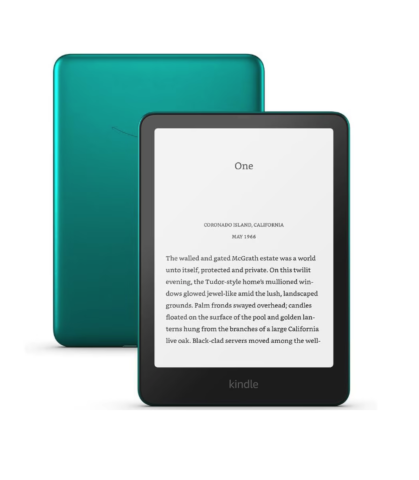 eBook Reader Amazon Kindle Paperwhite Signature 2024 (12th Gen), 32 Gb, 300PPI, 7", Wi-Fi, Bluetooth, IPX8, USB-C, Verde Metallic Jade, Fara Reclame + Husa de protectie Piele Plant-Based pentru Kindle [2]