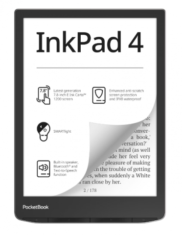Ebook - eBook Reader PocketBook InkPad 4 PB743G, ecran tactil 7.8" E Ink Carta™ 1200, 300dpi, 32GB, SMARTlight, G-sensor, Bluetooth&WiFi, Argintiu