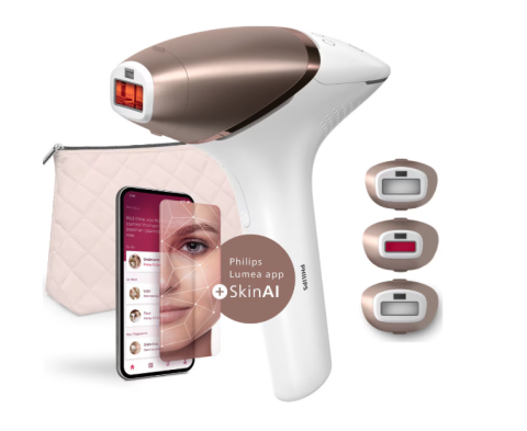 Ingrijire Personala - Epilator IPL Philips Lumea Seria 9900 BRI951/01, Senzor Smartskin, Tehnologie SenseIQ, Conectare la Aplicatie cu Functii Skin AI, Utilizare cu sau Fara Fir, Accesoriu Fata, Corp, Axi
