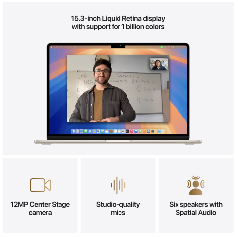 Laptop Apple MacBook Air 15", cu procesor Apple M4, 10 nuclee CPU si 10 nuclee GPU, 16GB RAM, 512GB, Starlight, Tastatura Internationala [4]