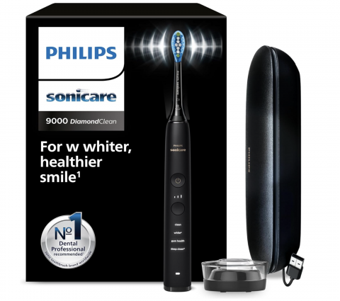 Ingrijire Personala - Periuta de dinti electrica Philips Sonicare DiamondClean 9000 HX9911, 62000 miscari/min, 4 moduri de curatare, 3 nivele intensitate, senzor presiune, functia BrushSync, aplicatie Sonicare, wireless