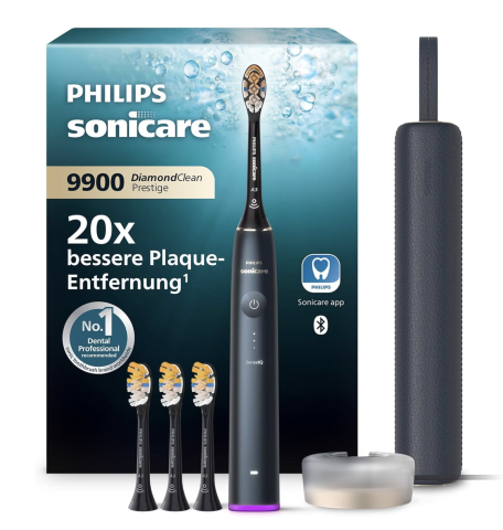 Periute de dinti - Periuta de Dinti Electrica Philips Sonicare DiamondClean 9900 Prestige HX9992/45, SenseIQ, 5 Moduri, 3 Intensitati, App, 4 Capete, Black