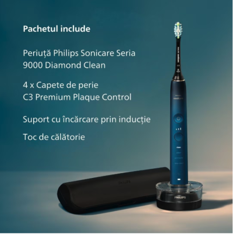 Periuta electrica sonica PHILIPS Sonicare DiamondClean Seria 9000 HX9911/89, 4 moduri de periere, 3 intensitati, senzor de presiune, senzor BrushSync, conectivitate cu aplicatia Sonicare, 1 toc de tra [2]