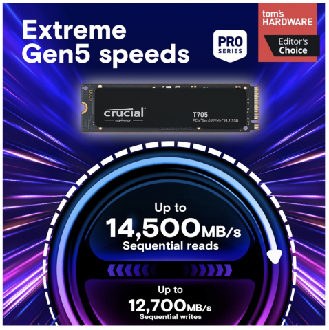SSD Crucial T705 M.2 2280, 2TB, NVMe, Viteza Scriere 12700MB/s, Citire 14500MB/s, CT2000T705SSD3 [1]
