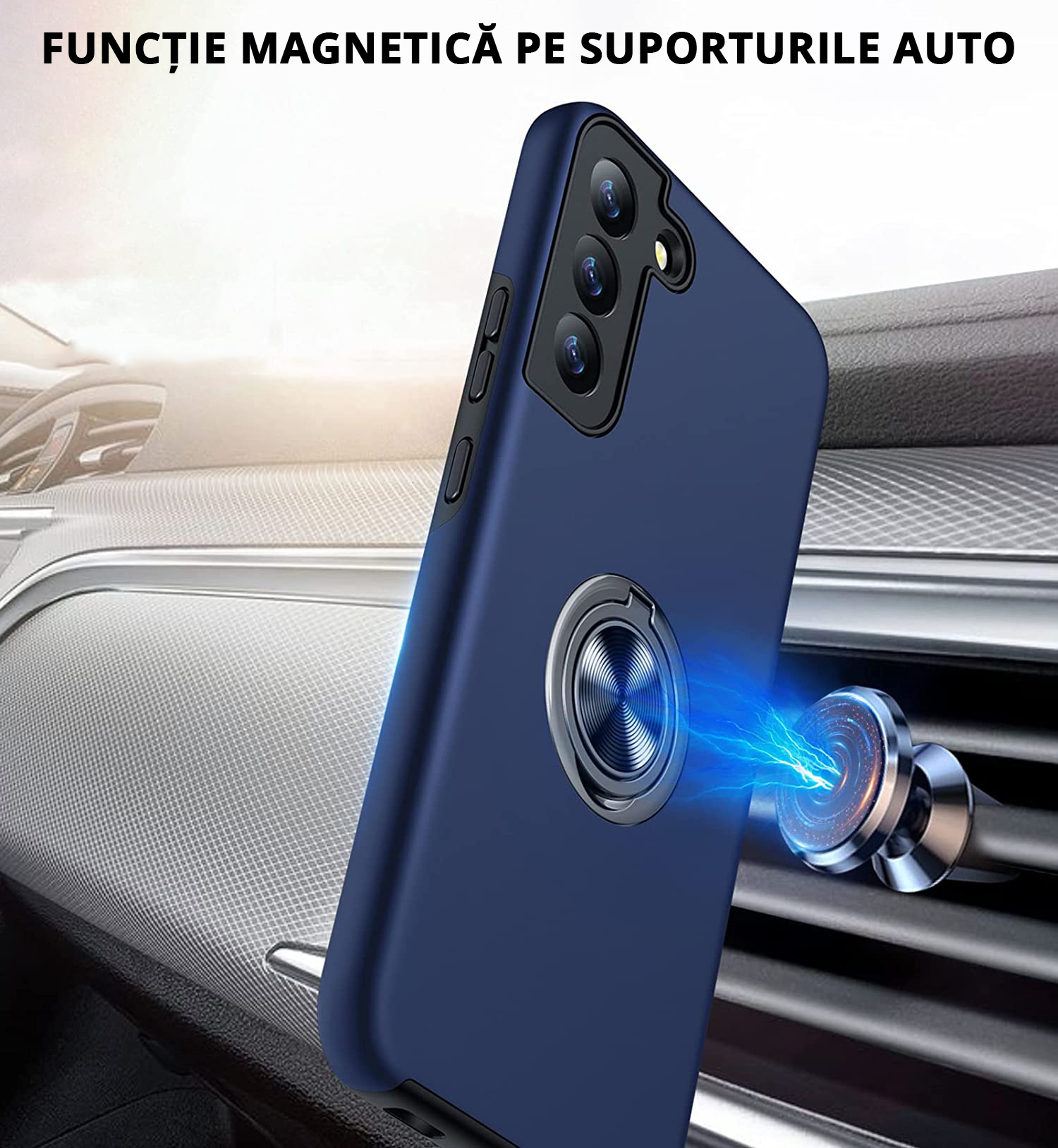 Husă pentru Samsung Galaxy S22 Plus, culoare blue, funcție magnetică pe suporturile auto