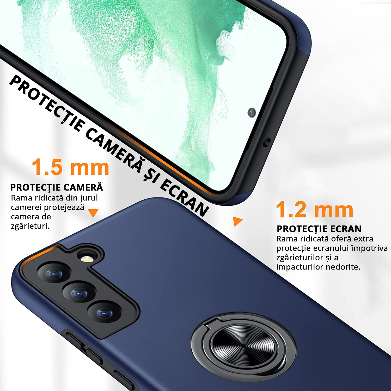 Husă pentru Samsung Galaxy S22 Plus cu protecție cameră și ecran, 2mm și 1.5mm ramă ridicată pentru protecție maximă.