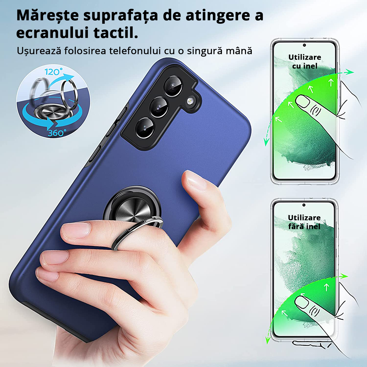 Husă pentru Samsung Galaxy S22 Plus cu inel rotativ pentru a utiliza telefonul cu o singură mână