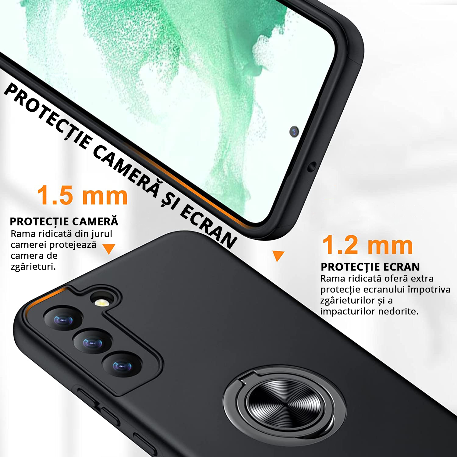 Husă pentru Samsung Galaxy S22 Plus cu protecție cameră și ecran, 2mm și 1.5mm ramă ridicată pentru protecție maximă.